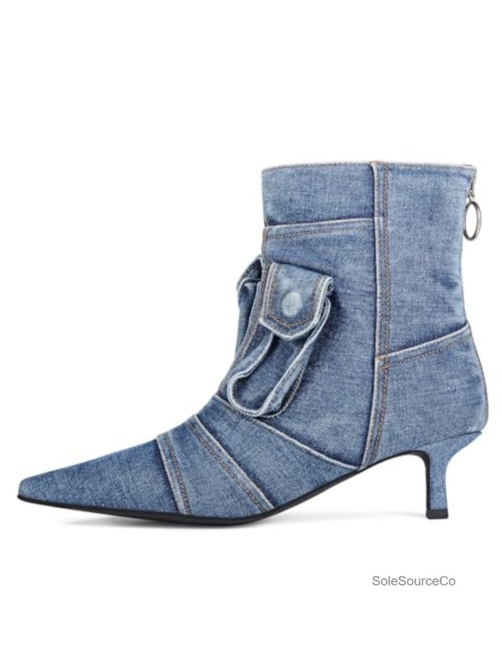 Womens Pointed Toe Ankle Booties Kitten Low Heel with Side Zipper